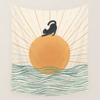 Good Morning Meow 7 Sunny Day Ocean  Wall Tapestry Gallery Image 4