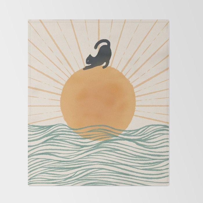 Good Morning Meow 7 Sunny Day Ocean  Throw Blanket Gallery Image 2