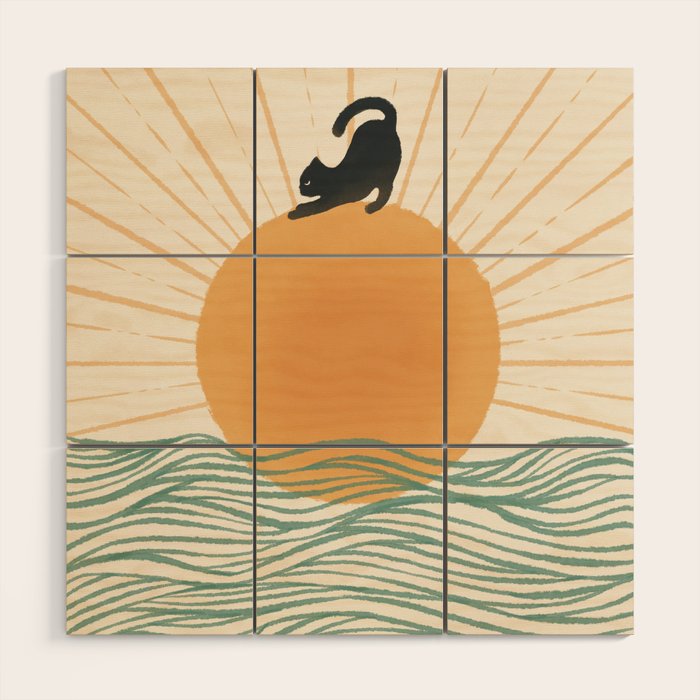 Good Morning Meow 7 Sunny Day Ocean  Wood Wall Art Gallery Image 1