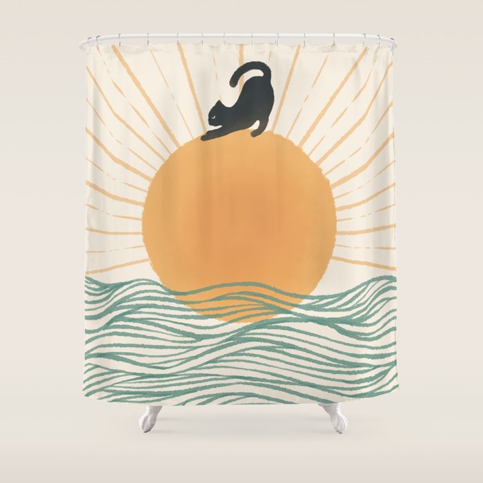 Good Morning Meow 7 Sunny Day Ocean  Shower Curtain Gallery Image 1