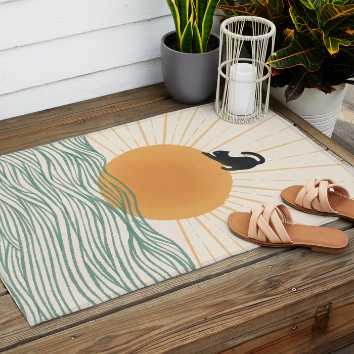 Good Morning Meow 7 Sunny Day Ocean  Outdoor Rug Gallery Image 2