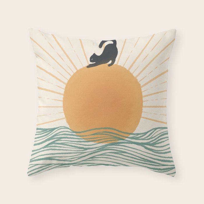 Good Morning Meow 7 Sunny Day Ocean  Throw Pillow Gallery Image 1