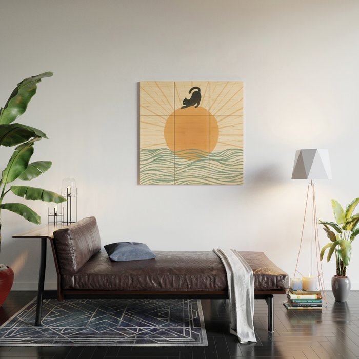 Good Morning Meow 7 Sunny Day Ocean  Wood Wall Art Gallery Image 2