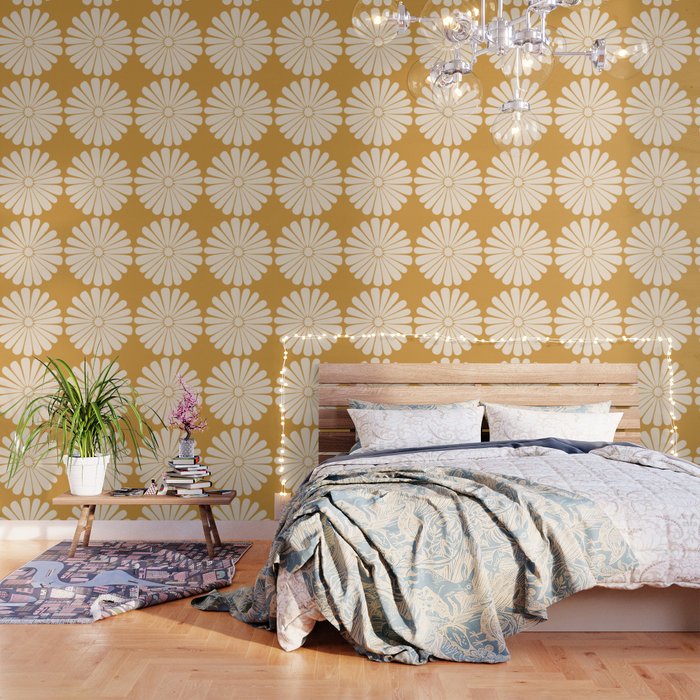 Retro Daisy Abstract XVIII Golden Orange Bold Floral Wallpaper Gallery Image 1