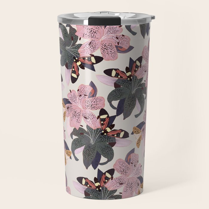 Lilies and butterflies insects Travel Mug Gallery Image 1