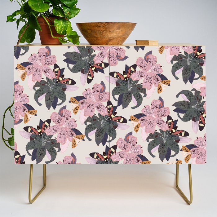 Lilies and butterflies insects Credenza Gallery Image 1