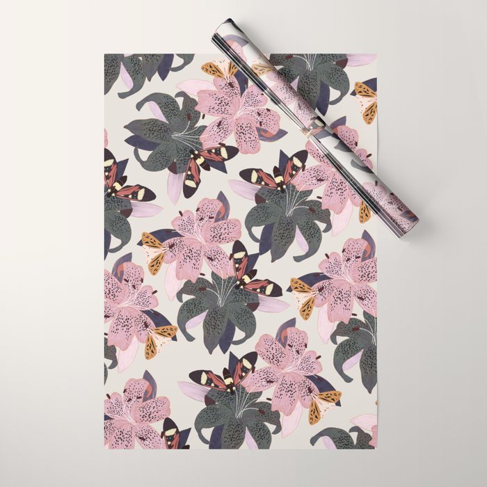 Lilies and butterflies insects Wrapping Paper Gallery Image 1