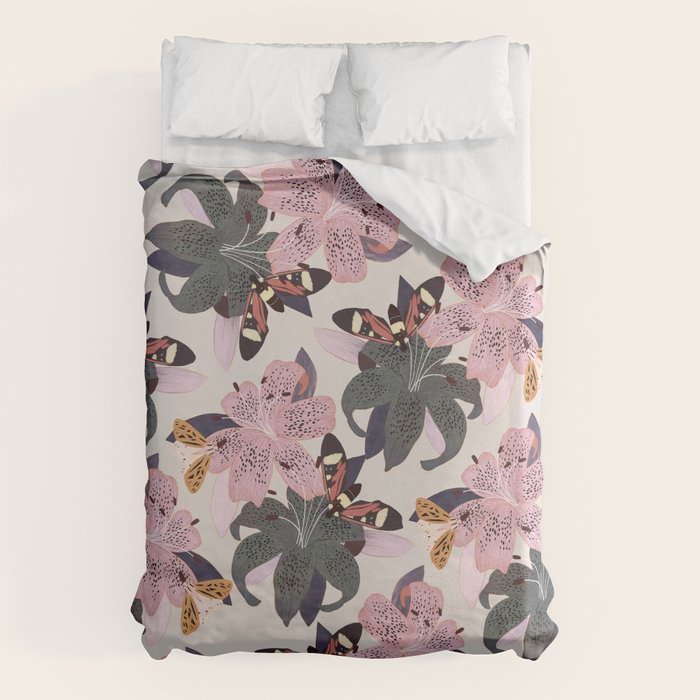Lilies and butterflies insects Duvet Cover Gallery Image 1