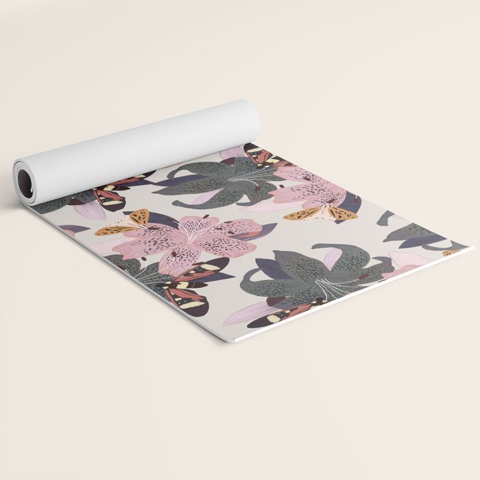Lilies and butterflies insects Yoga Mat Gallery Image 2