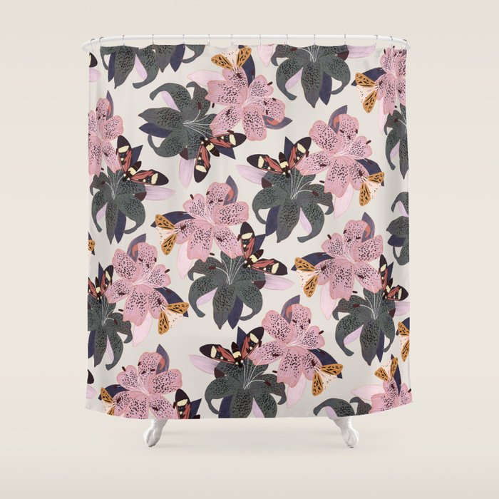 Lilies and butterflies insects Shower Curtain Gallery Image 1