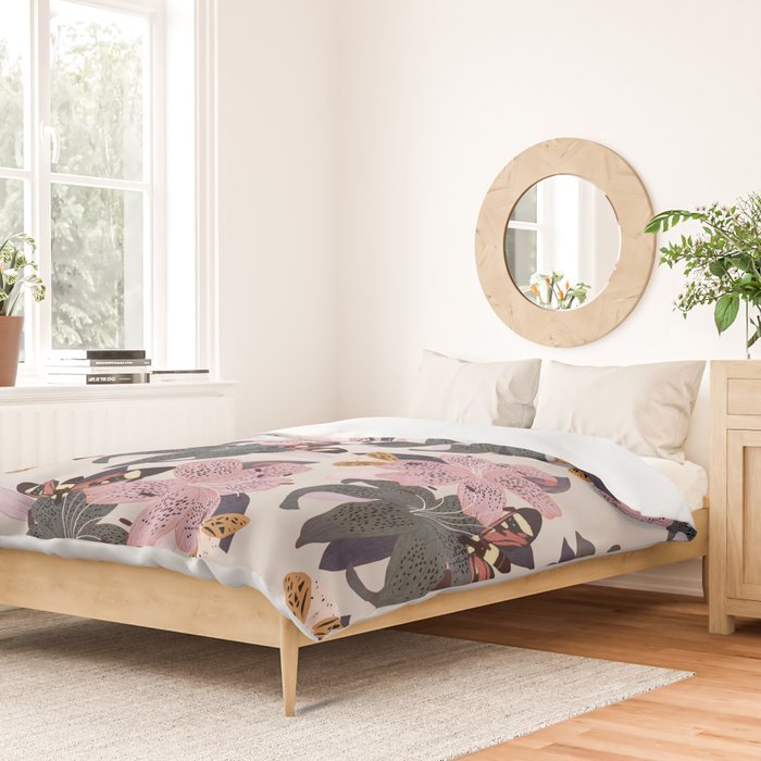 Lilies and butterflies insects Duvet Cover Gallery Image 2