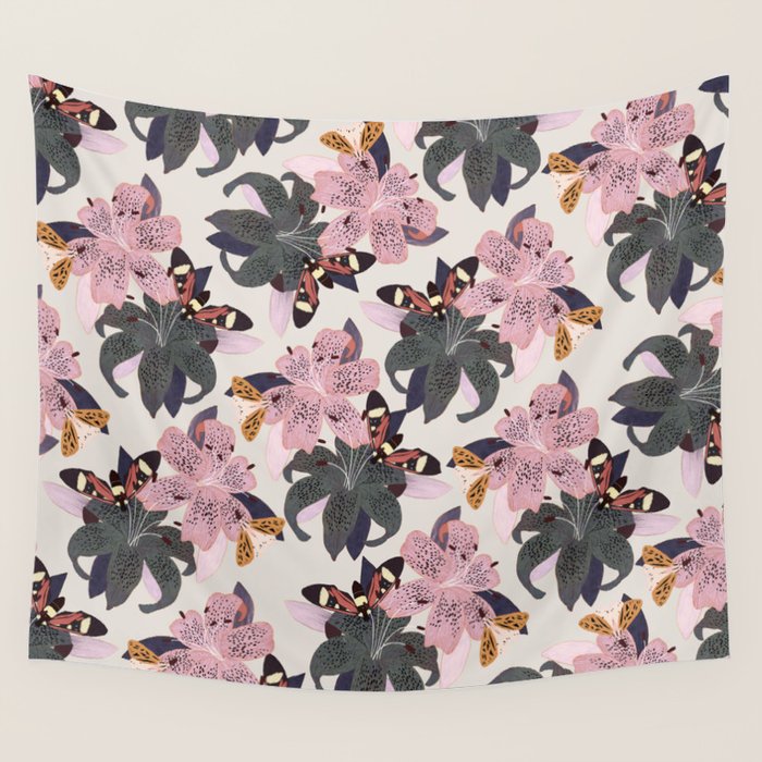 Lilies and butterflies insects Wall Tapestry Gallery Image 4