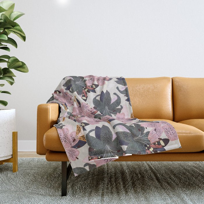 Lilies and butterflies insects Throw Blanket Gallery Image 1