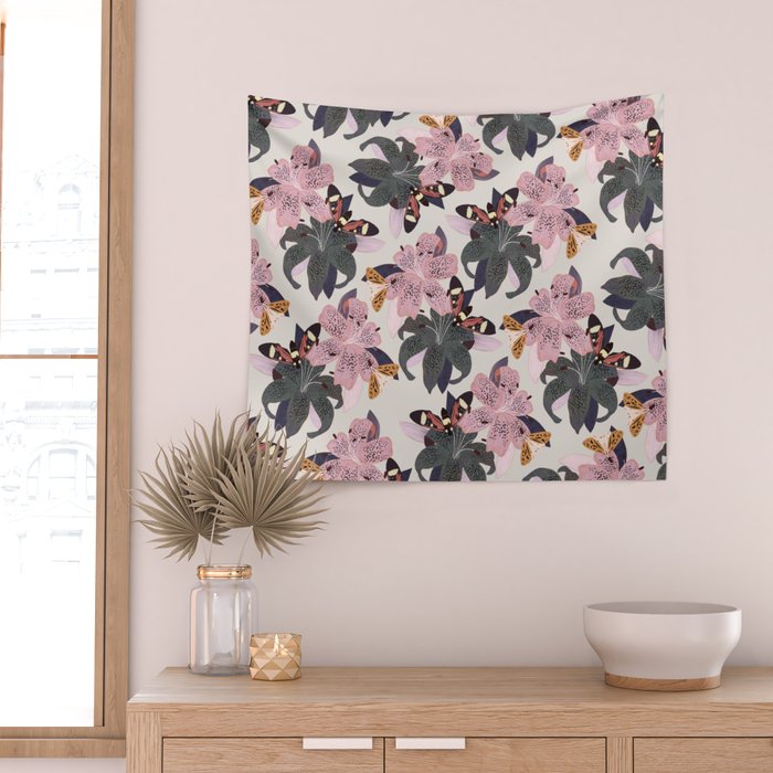 Lilies and butterflies insects Wall Tapestry Gallery Image 2