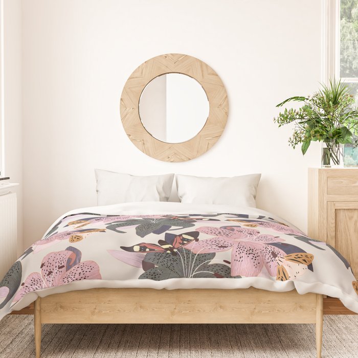 Lilies and butterflies insects Duvet Cover Gallery Image 3