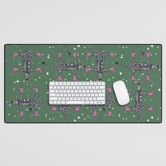 Cool zebras with fuchsia pink shoes and red lips illustration  Desk Mat Gallery Image 1