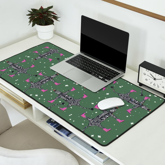 Cool zebras with fuchsia pink shoes and red lips illustration  Desk Mat Gallery Image 2
