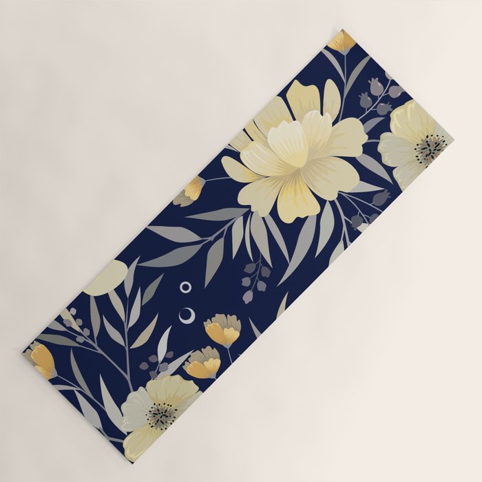 Modern, Boho, Floral Prints, Blue and Yellow Yoga Mat Gallery Image 1