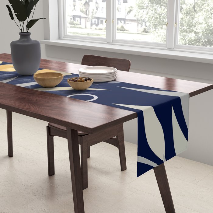 Modern, Boho, Floral Prints, Blue and Yellow Table Runner Gallery Image 2