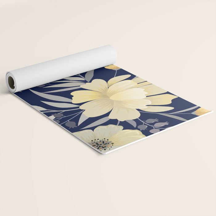 Modern, Boho, Floral Prints, Blue and Yellow Yoga Mat Gallery Image 2