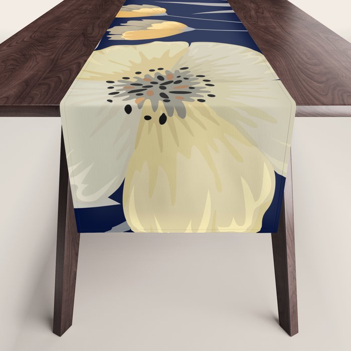 Modern, Boho, Floral Prints, Blue and Yellow Table Runner Gallery Image 1