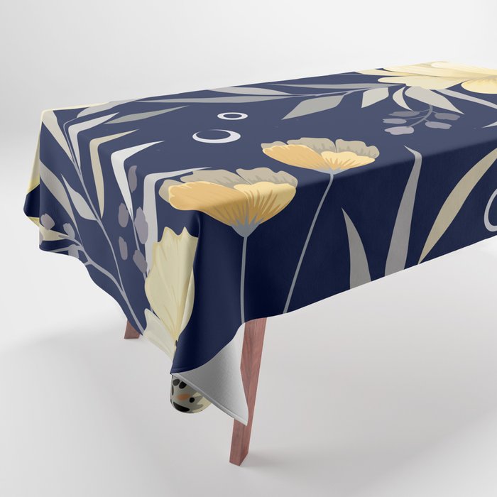 Modern, Boho, Floral Prints, Blue and Yellow Tablecloth Gallery Image 1