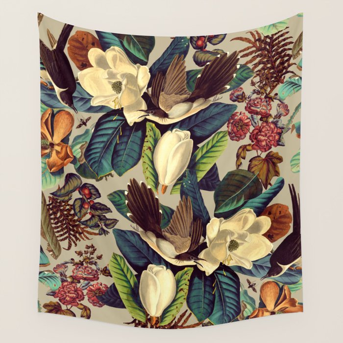 FLORAL AND BIRDS XXI-II Wall Tapestry Gallery Image 1
