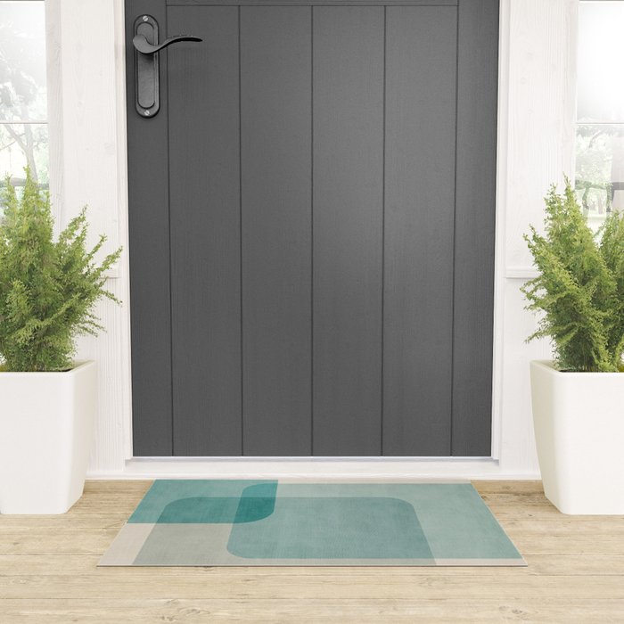 Neutral Blue Tones Geometric Minimalist Artwork Welcome Mat Gallery Image 3