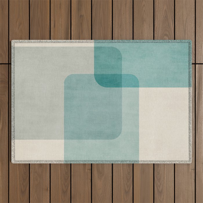 Neutral Blue Tones Geometric Minimalist Artwork Outdoor Rug Gallery Image 1