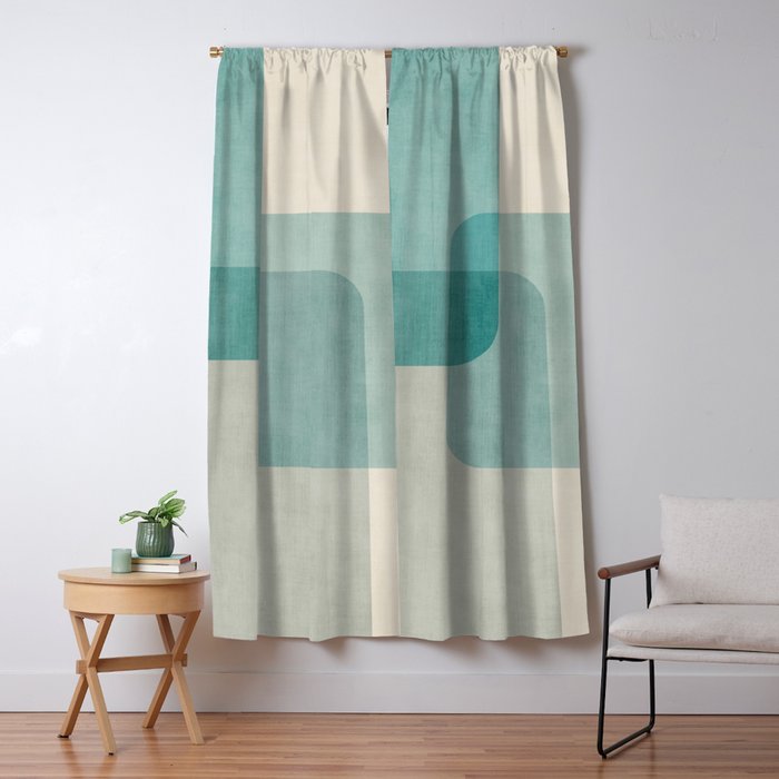 Neutral Blue Tones Geometric Minimalist Artwork Window Curtain Gallery Image 5