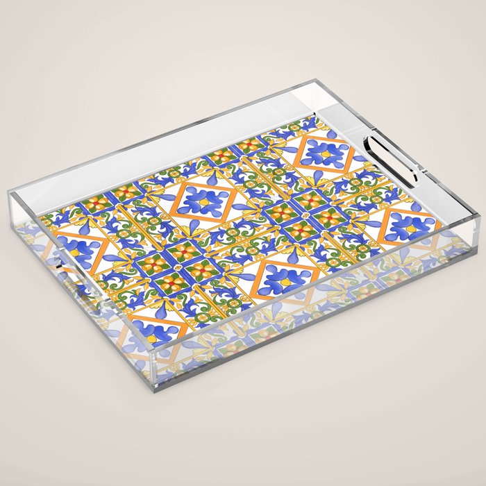 Summer,colourful detailed, Sicilian style art Acrylic Tray Gallery Image 1