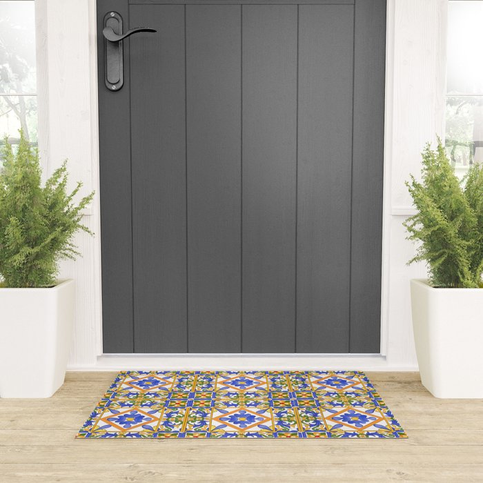 Summer,colourful detailed, Sicilian style art Welcome Mat Gallery Image 3