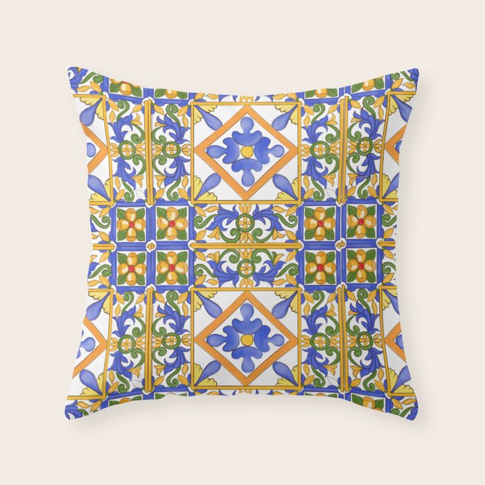 Summer,colourful detailed, Sicilian style art Throw Pillow Gallery Image 6