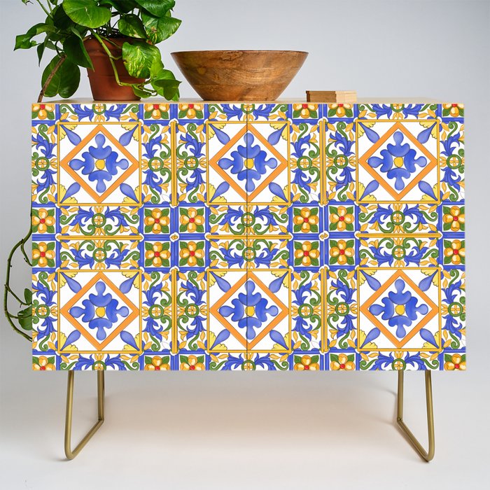 Summer,colourful detailed, Sicilian style art Credenza Gallery Image 1
