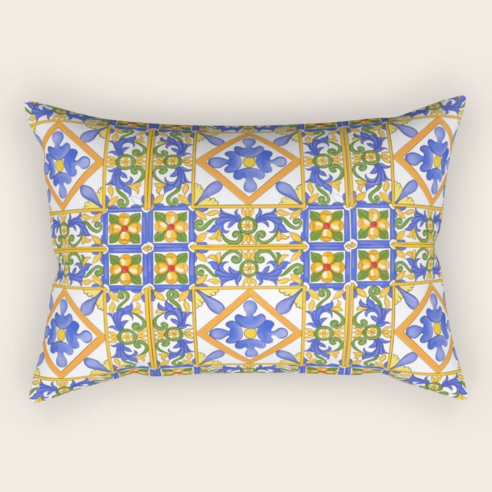 Summer,colourful detailed, Sicilian style art Rectangular Pillow Gallery Image 1