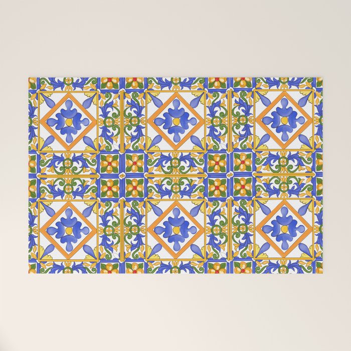 Summer,colourful detailed, Sicilian style art Welcome Mat Gallery Image 1