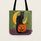 Black Cat - Moonlit Mischief on Halloween Tote Bag Gallery Image 1