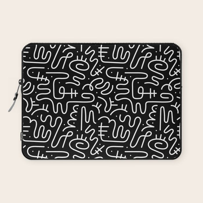 Abstract black and white line doodle pattern Laptop Sleeve Gallery Image 1