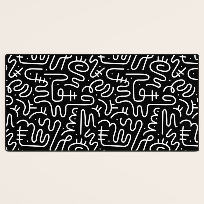 Abstract black and white line doodle pattern Desk Mat Gallery Image 3