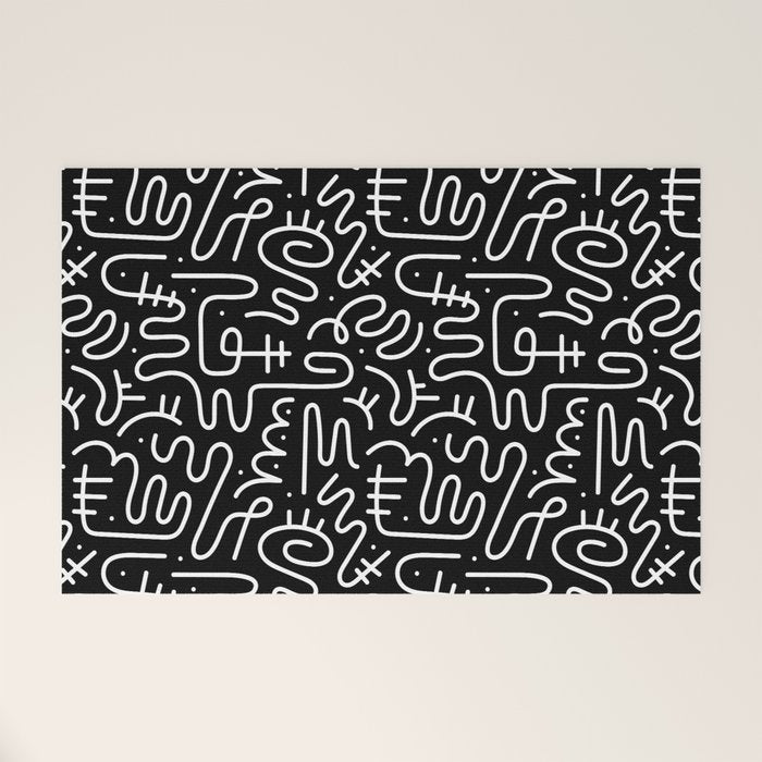 Abstract black and white line doodle pattern Welcome Mat Gallery Image 1