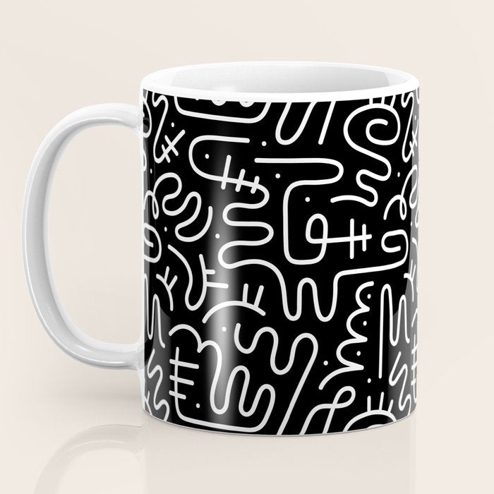Abstract black and white line doodle pattern Coffee Mug Gallery Image 3