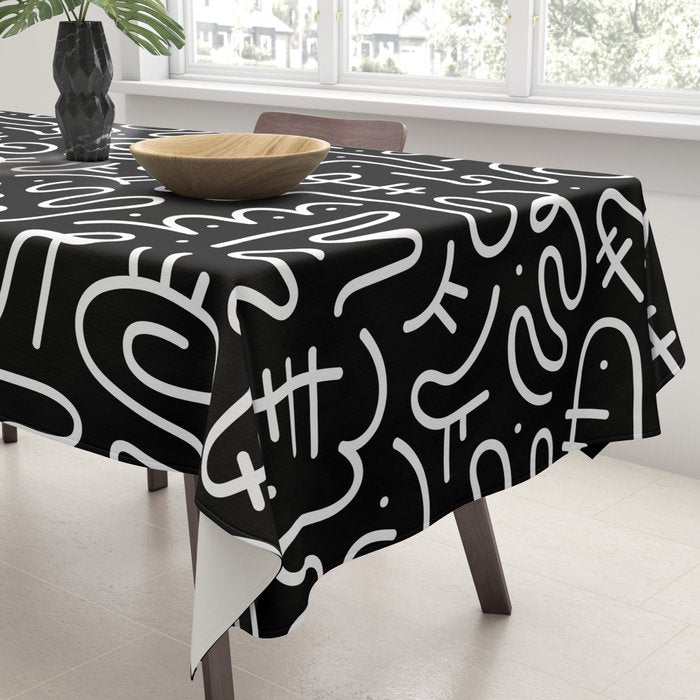 Abstract black and white line doodle pattern Tablecloth Gallery Image 3