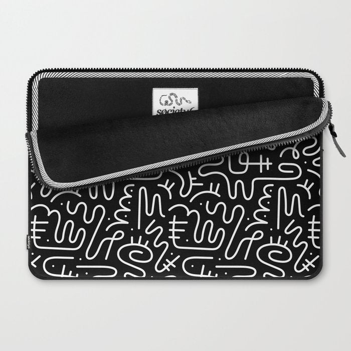 Abstract black and white line doodle pattern Laptop Sleeve Gallery Image 2