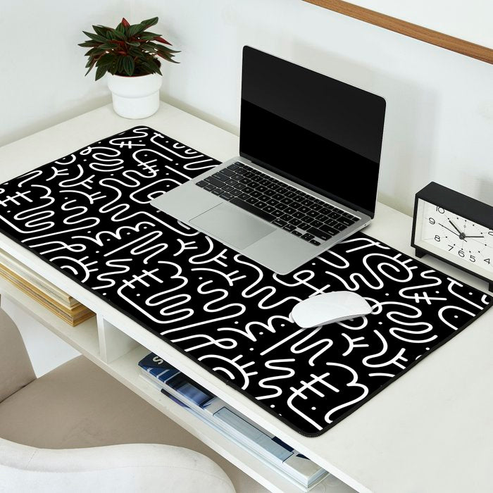 Abstract black and white line doodle pattern Desk Mat Gallery Image 2