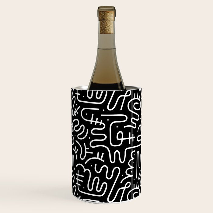 Abstract black and white line doodle pattern Wine Chiller Gallery Image 2