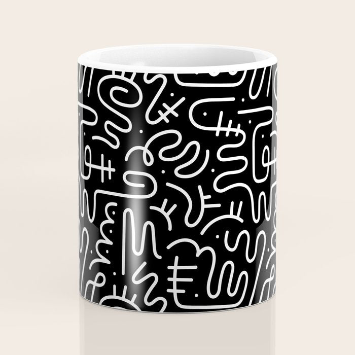 Abstract black and white line doodle pattern Coffee Mug Gallery Image 4