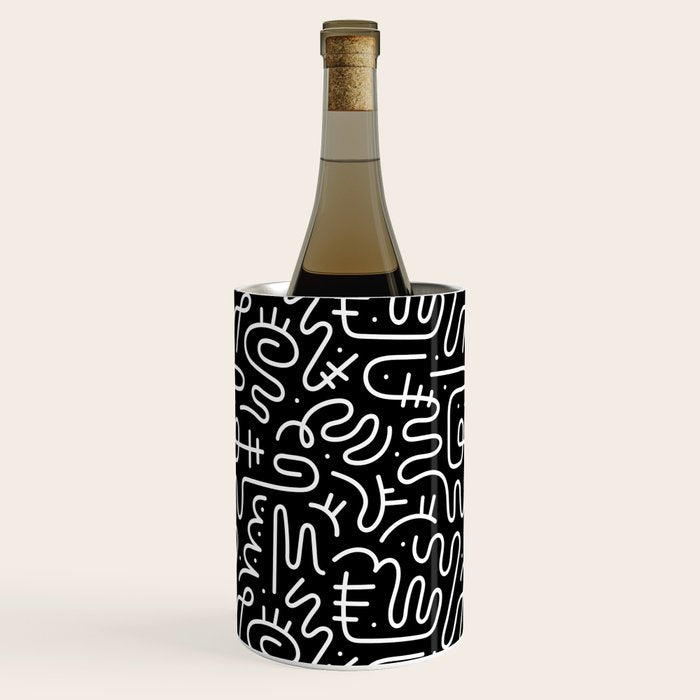 Abstract black and white line doodle pattern Wine Chiller Gallery Image 1
