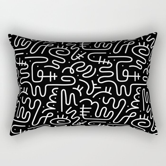 Abstract black and white line doodle pattern Rectangular Pillow Gallery Image 1