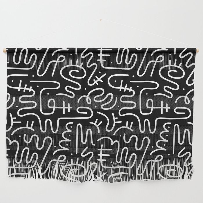 Abstract black and white line doodle pattern Wall Hanging Gallery Image 1