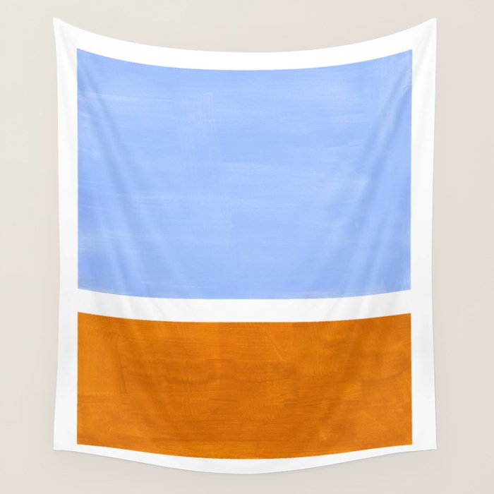 Pastel Royal Blue Yellow ochre Mid Century Modern Abstract Minimalist Rothko Color Field Squares Wall Tapestry Gallery Image 4
